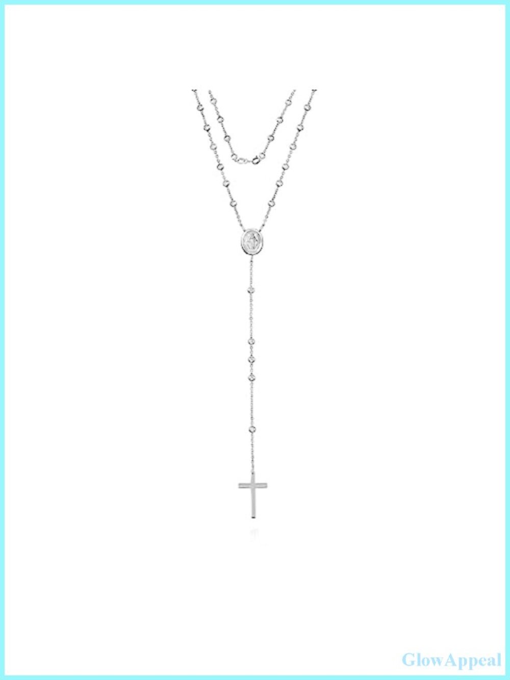 18K Gold Plated 925 Sterling Silver Beaded Rosary Necklace with Cross &